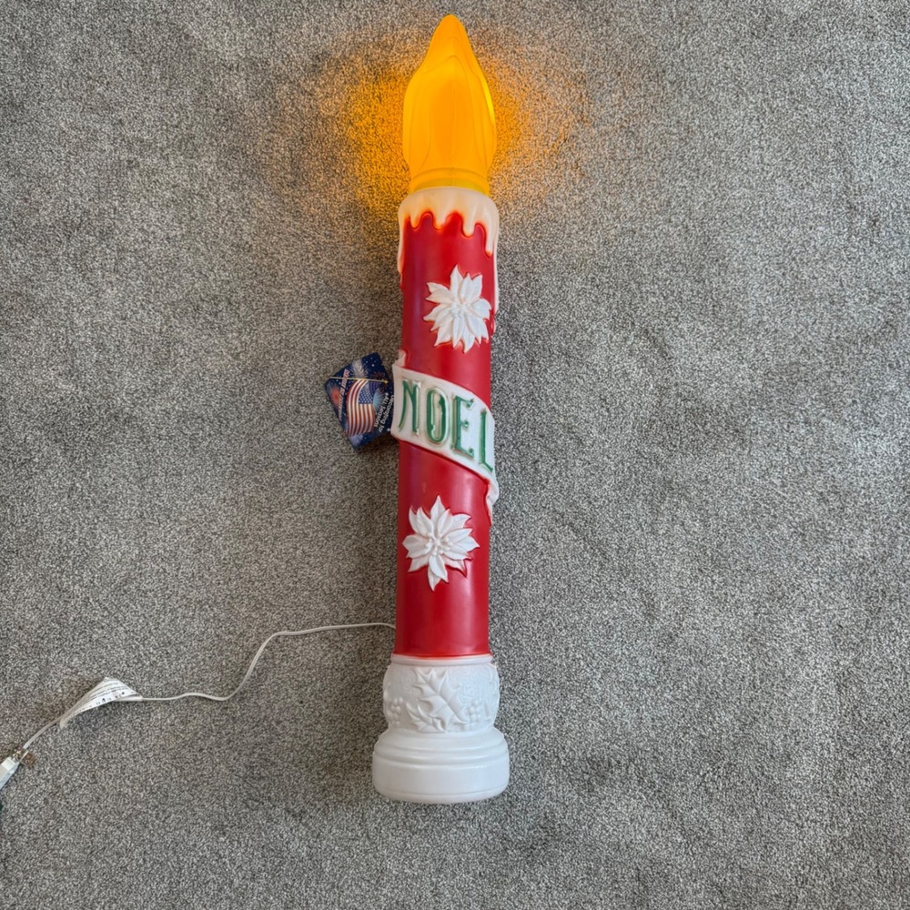 General Foam‎ Plastics Christmas Blow Mold Candle Noel Red White 38 Inch Vintage